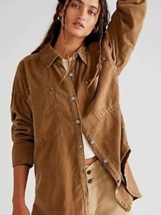 Free People Tops - We The Free People Baby Cord Brown Corduroy Button-Down Shirt Top Shacket